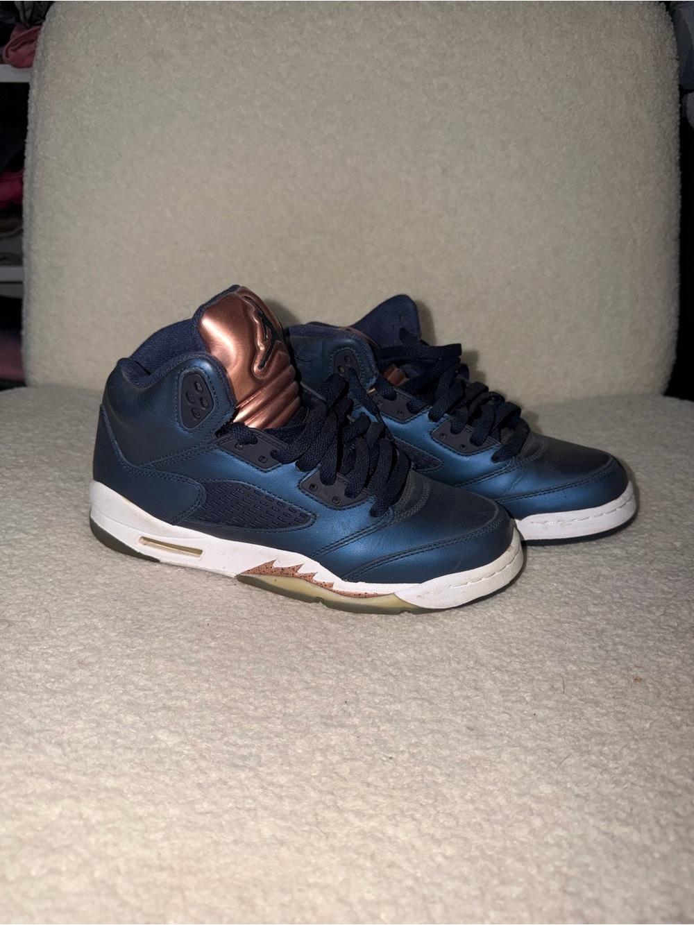Big kid Navy Blue Metallic Rose Gold High-Top Sneakers